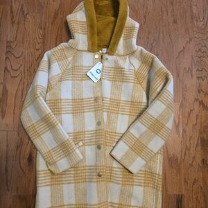 Mayoral Plaid Hooded Coat with Mustard Lining